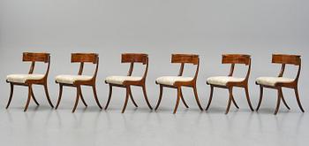 A set of six Danish Empire mahogany 'Klismos' chairs, Copenhagen, early 18th century.