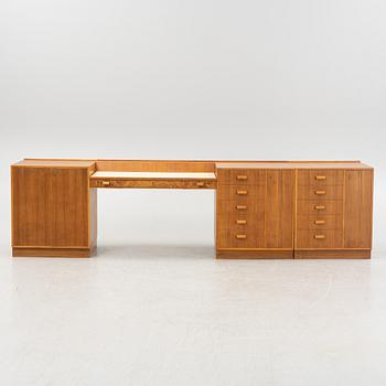 A mahogany, walnut and rosewood veneer set of cabinets with desk, Jönköping Möbelfabriks Aktiebolag. 1950's.