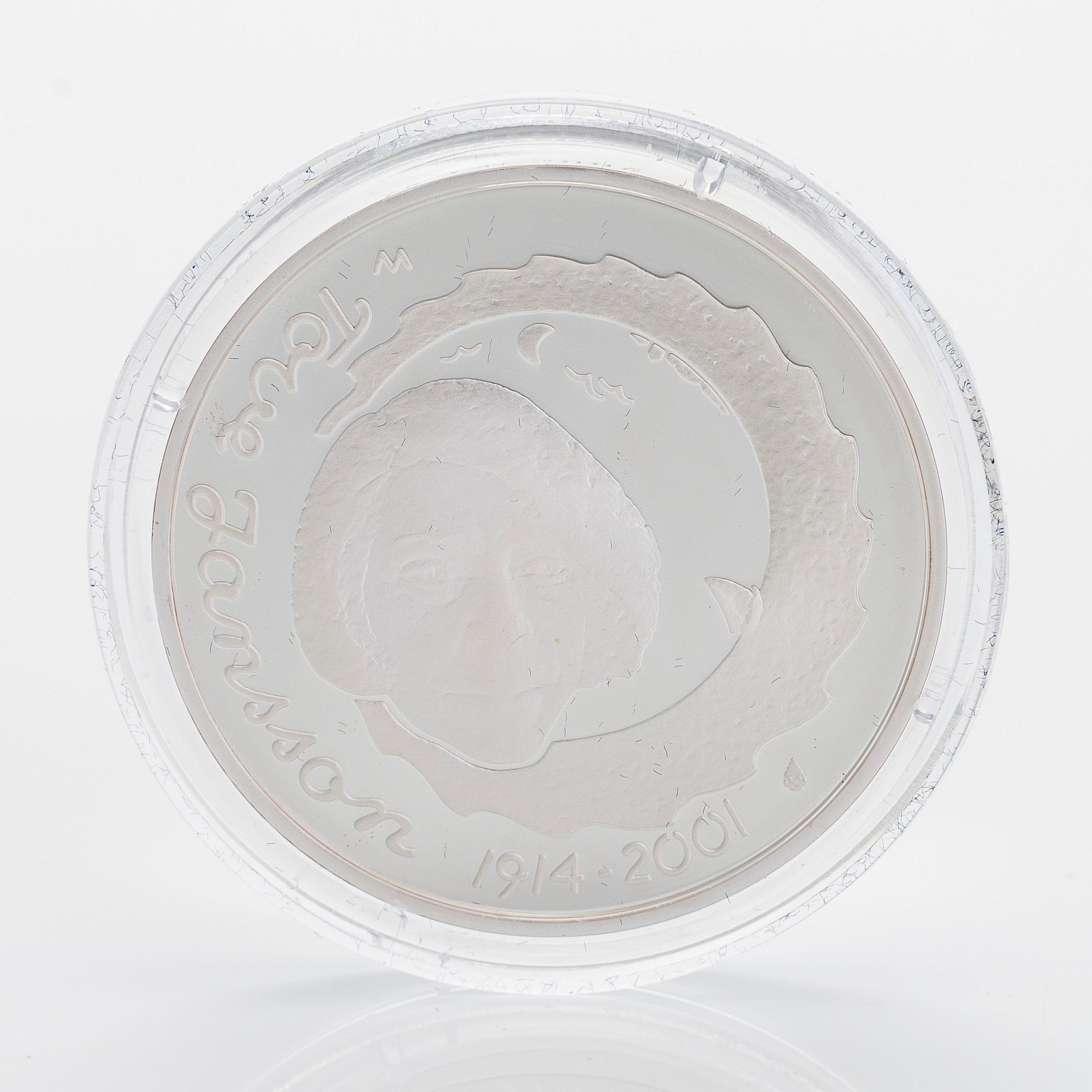 En samling minnesmedaljer, 12 st, sterling silver, Tove Jansson och Mumin, Rahapaja Oy, Finland 2004-2005.