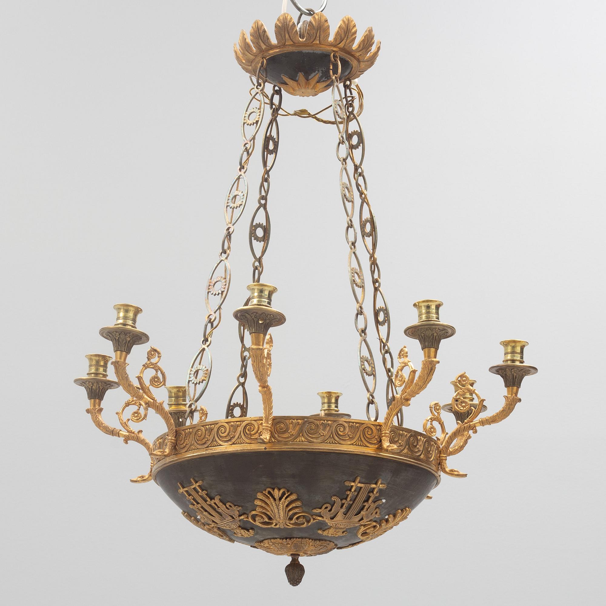 A Karl Johan ceiling lamp, first half of the 19th century.