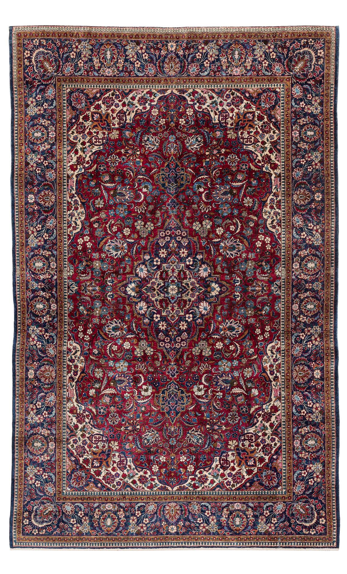 An antique silk Keshan, central Iran, c. 213 x 137 cm.