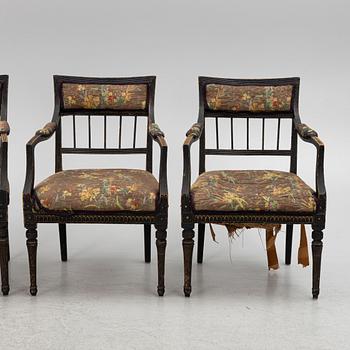 A set of four late Gustavian open armchairs by N. Thorsson (1779-1848).