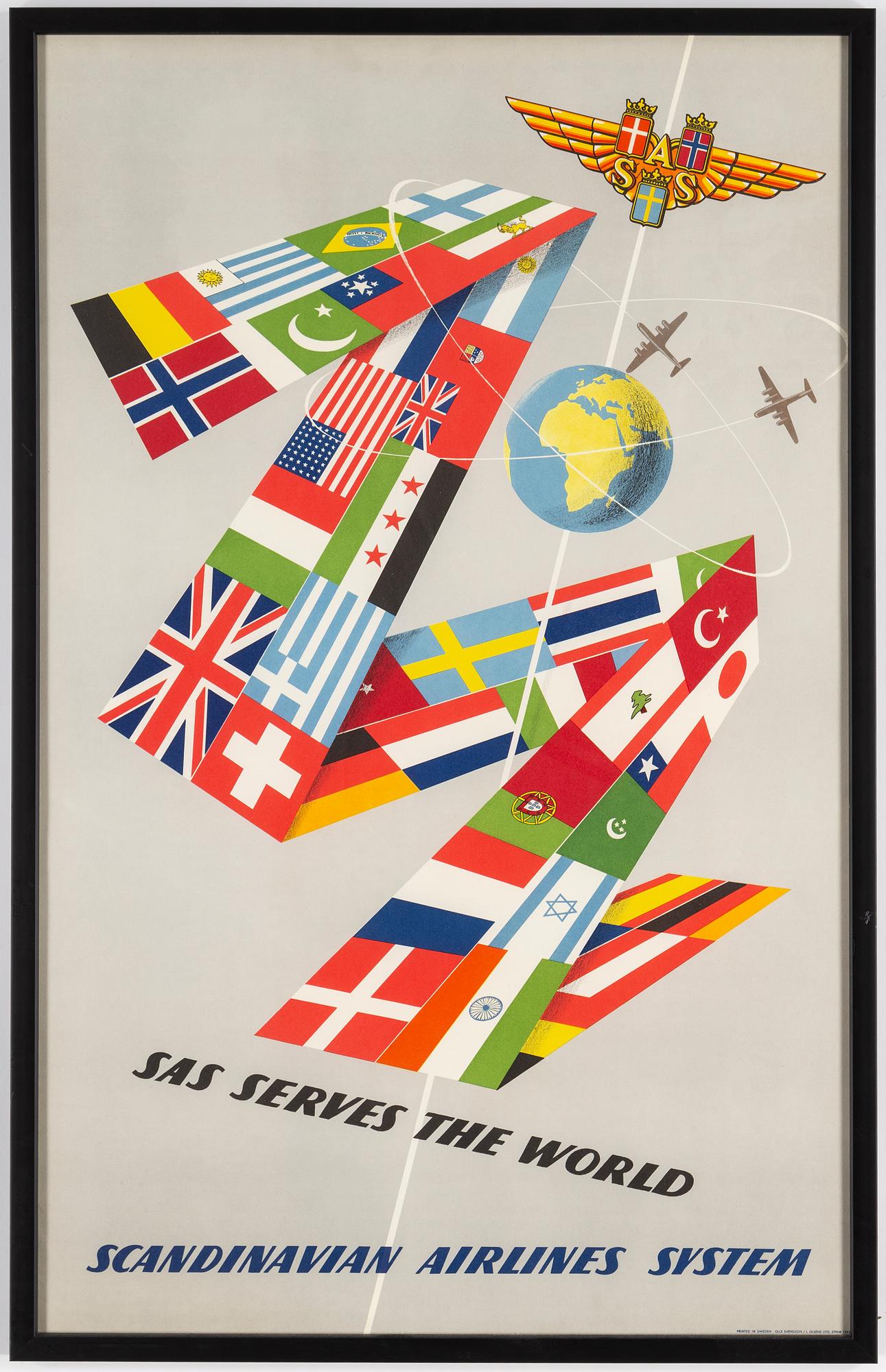 OLLE SVENSSON, a Scandinavian Airlines System (SAS) vintage travel poster, 1952.