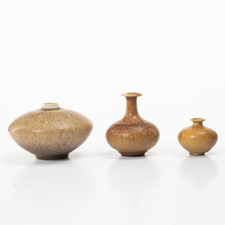 Berndt Friberg, a set of three stoneware vases, Gustavsberg Studio, 1944–66.