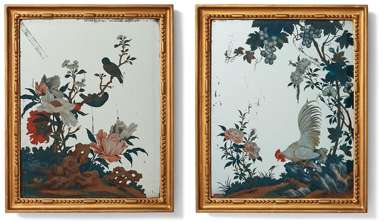 A pair of Chinese Export mirror paintings, Qing dynasty, 18th Century.