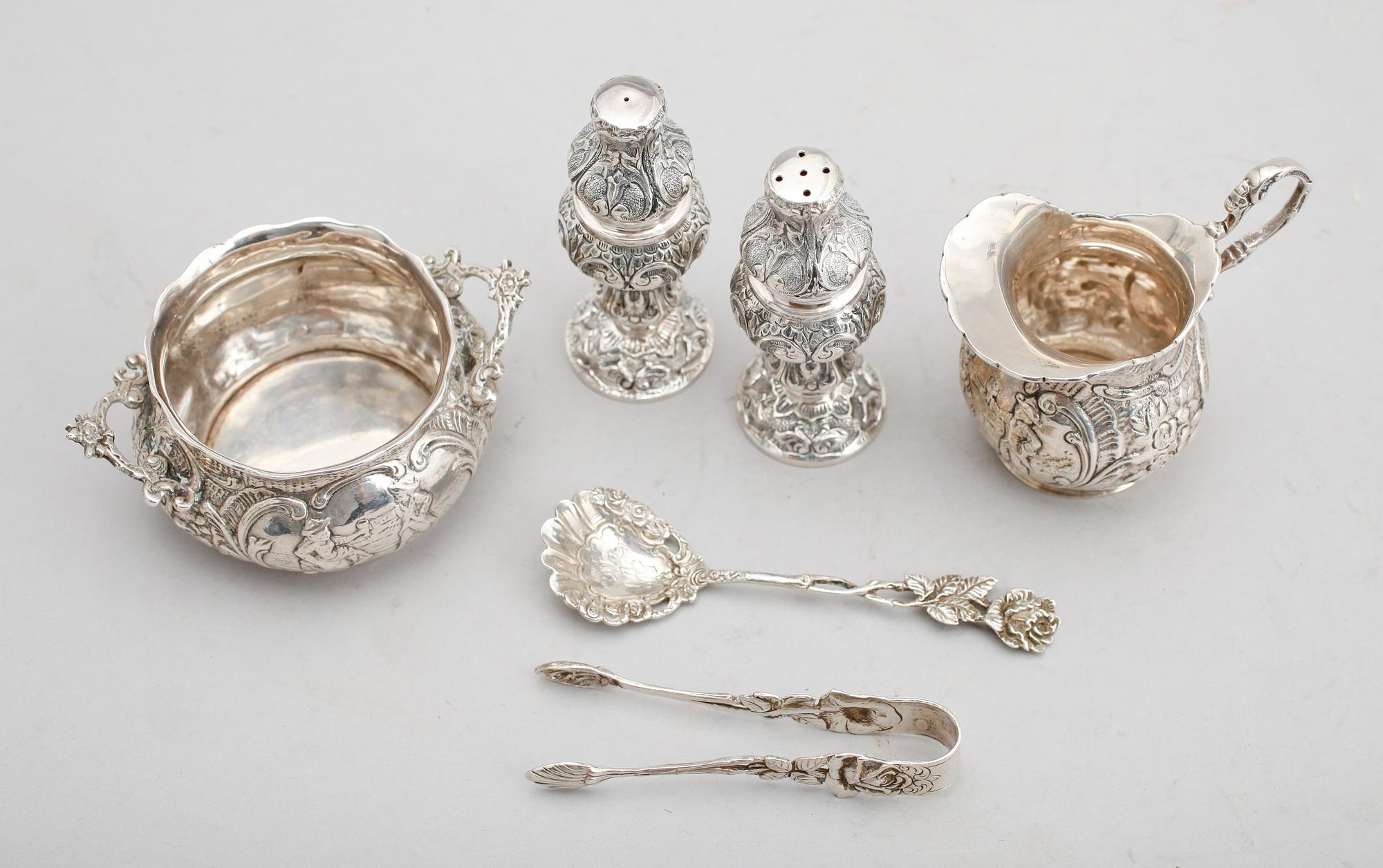 SAMLING SILVERFÖREMÅL, 6 del, silver. Vikt ca 354 g.