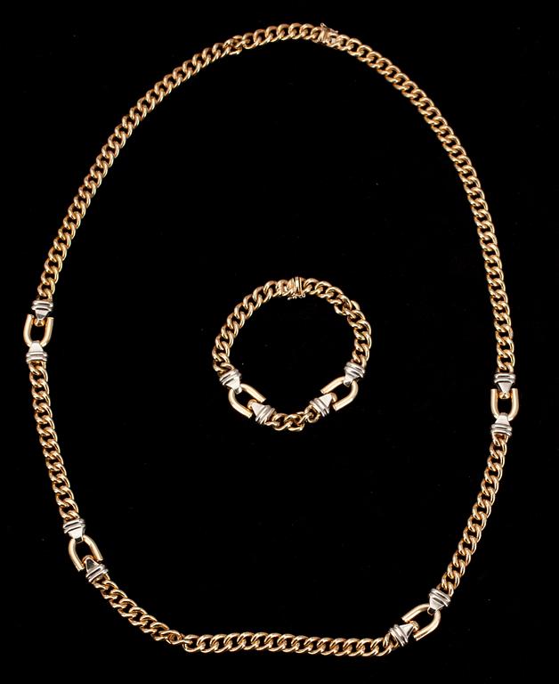 COLLIER OCH ARMBAND, 14k guld samt vitguld. Italien 1970- tal. Tot. vikt ca 88 gr.