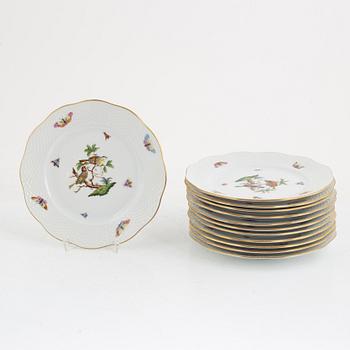 Side plates, 12 pcs, porcelain, "Rothschild Birds", Herend, Hungary.