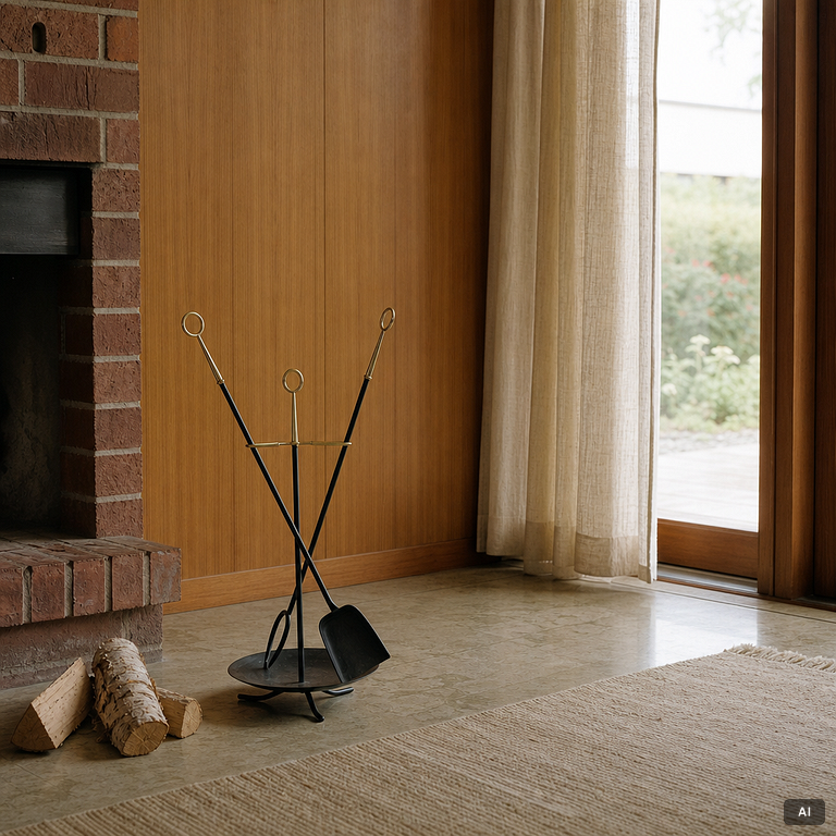 Gunnar Ander, Fire utensils on a stand, Ystad Metall, second half of the 20th century.