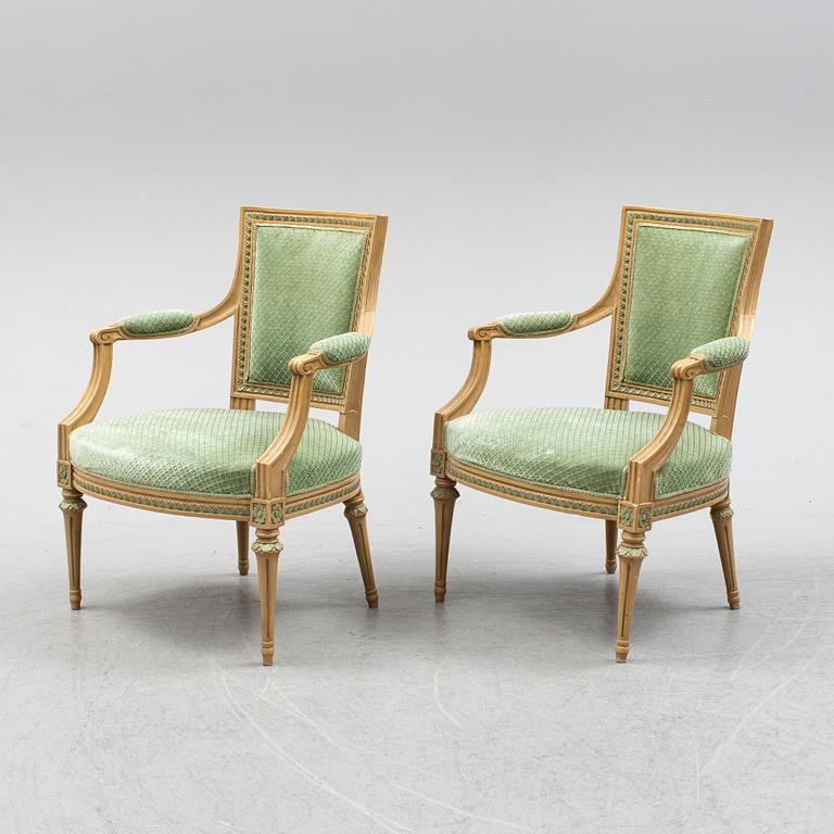 A pair of gustavian armchairs, late 18th century.