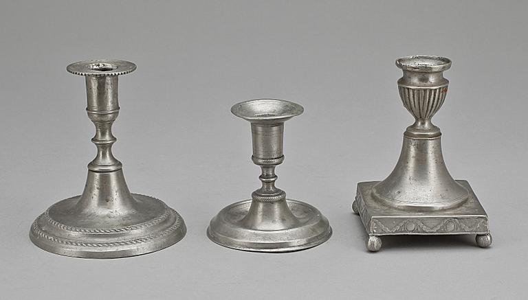 LJUSSTAKAR, 3 st, tenn, bl a Magnus Bergman, Malmö 1800.