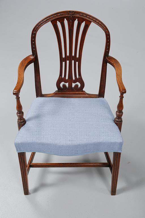 STOLAR, 6 st, samt KARMSTOLAR, 2 st, England, 1800-tal.