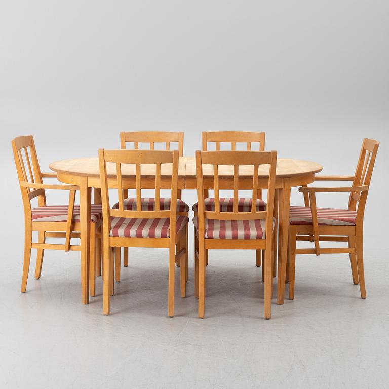 Nils-Göran Gustafsson, 6 stolar, "Öland", samt matbord, Carl Malmsten, Stolab, 2000-tal.