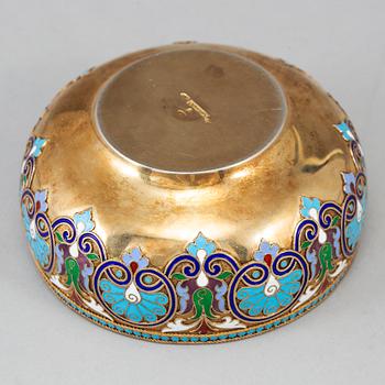 A Russian silver-gilt and cloisonné enamel bowl, mark of Chlebnikov, Moscow 1899-1908.