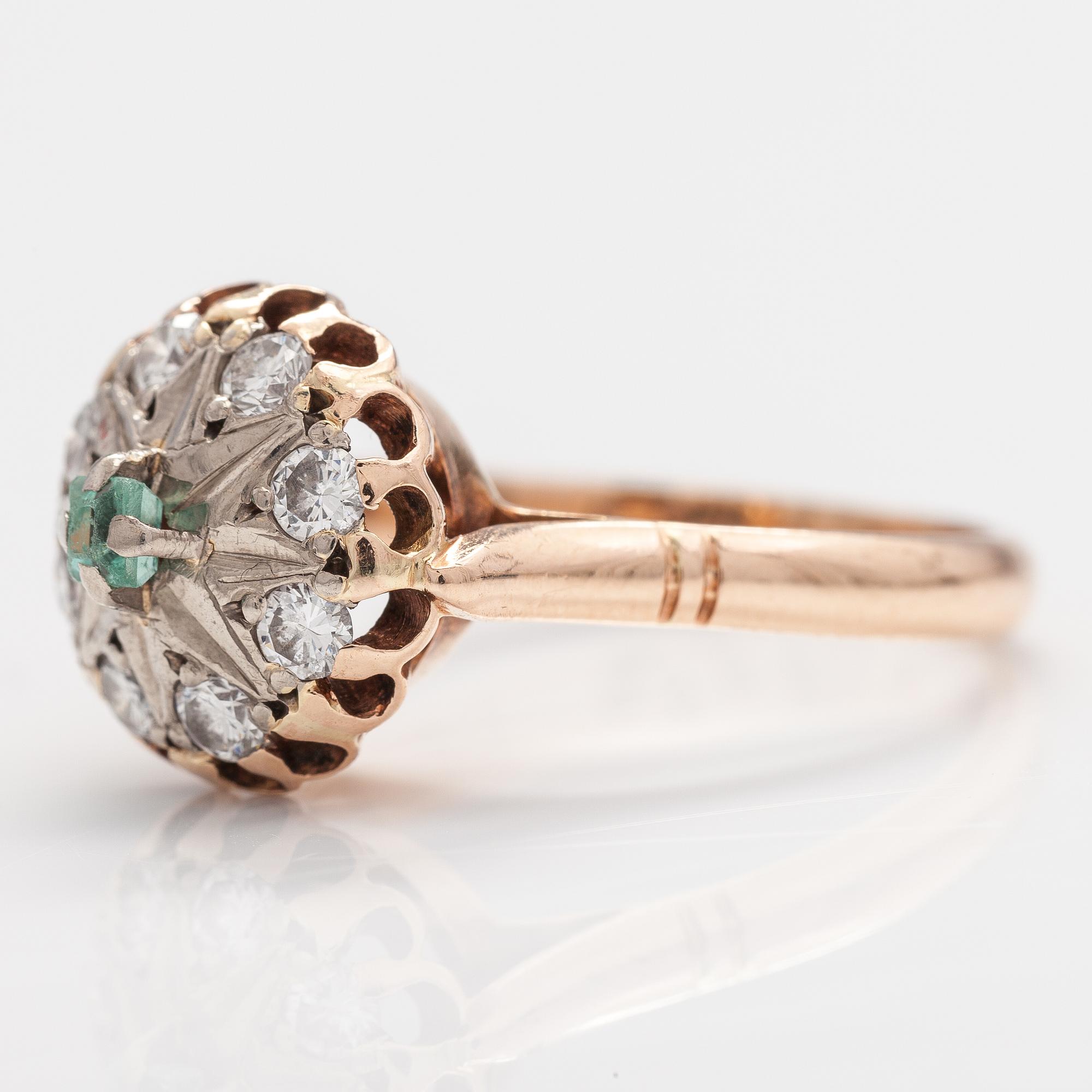 SORMUS, 14K kultaa, berylli, timantteja n. 0.40 ct yht. Neuvostoliitto.