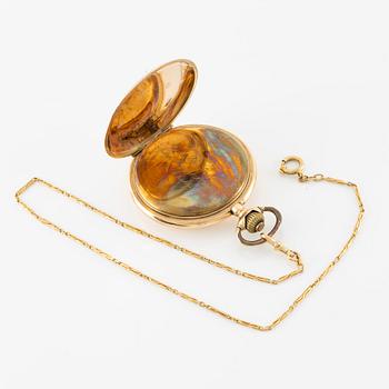Grosjean Freres, pocket watch, 18K gold, hunter, chain in 18K gold, 53 mm.