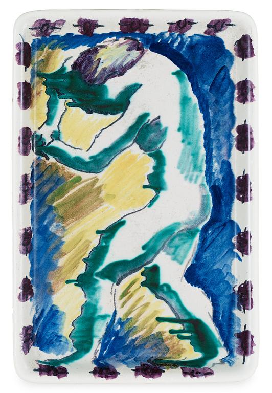 An Isaac Grünewald stoneware tray, Rörstrand 1943.