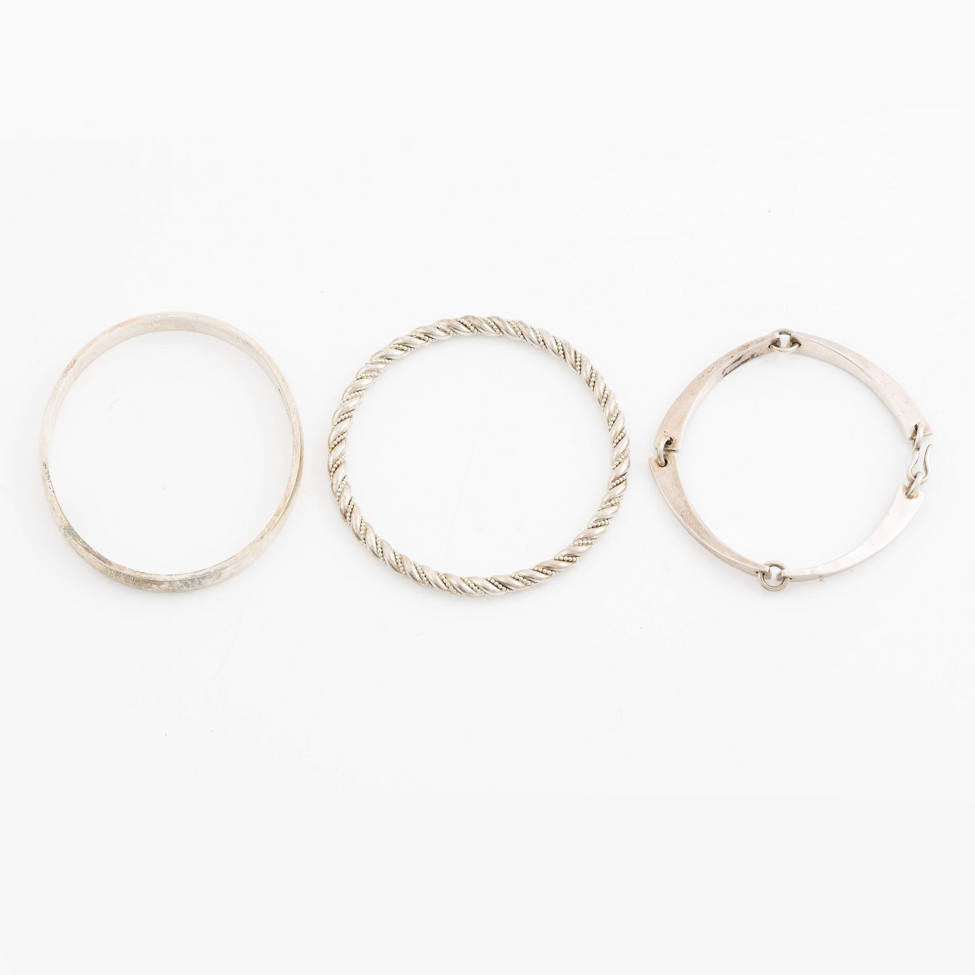Three bracelets, silver.