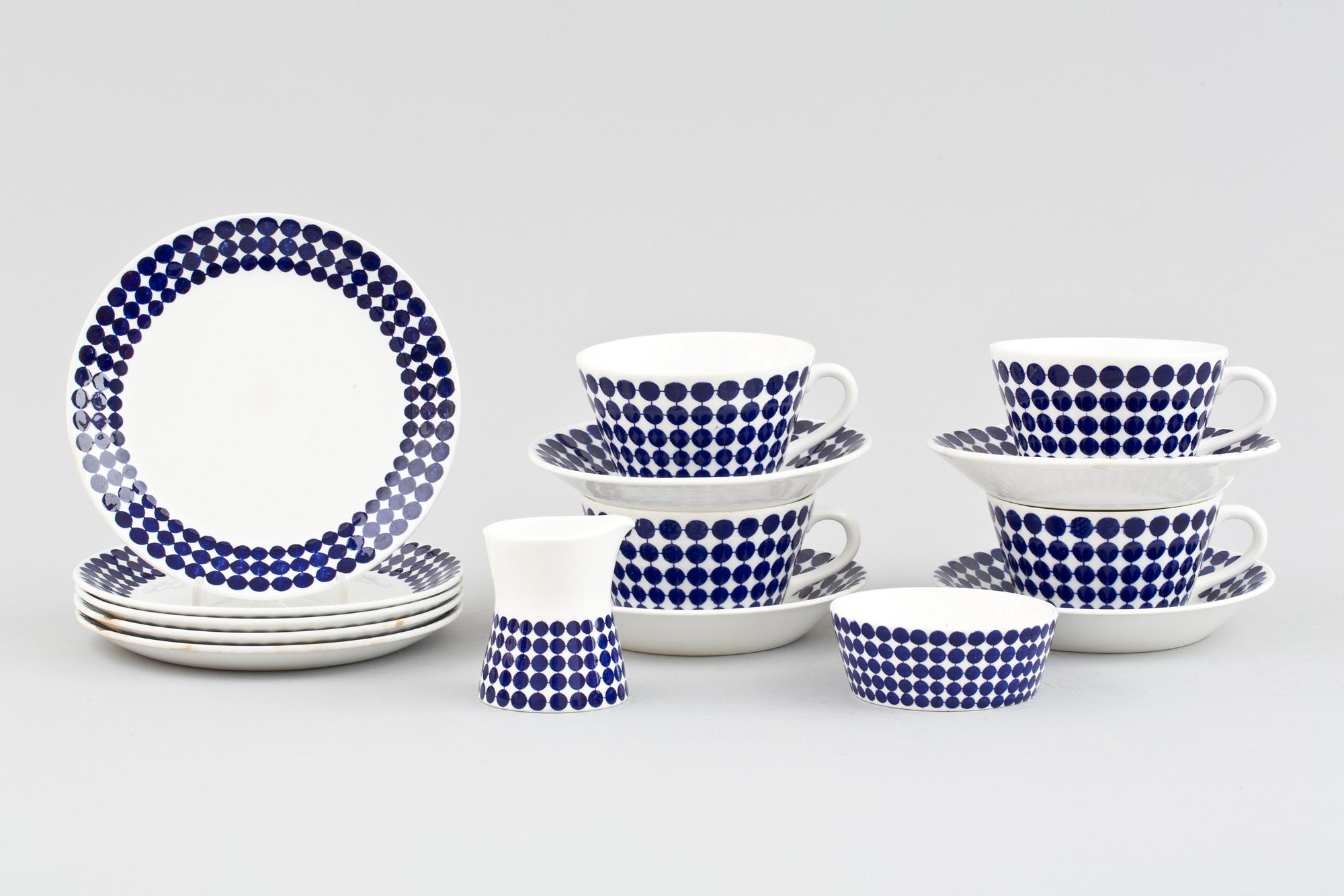 TESERVISER, porslin, 11 + 3 delar,  "Adam" Stig Lindberg, Gustavsberg samt "Hyacint", Arthur Percy, Gefle.