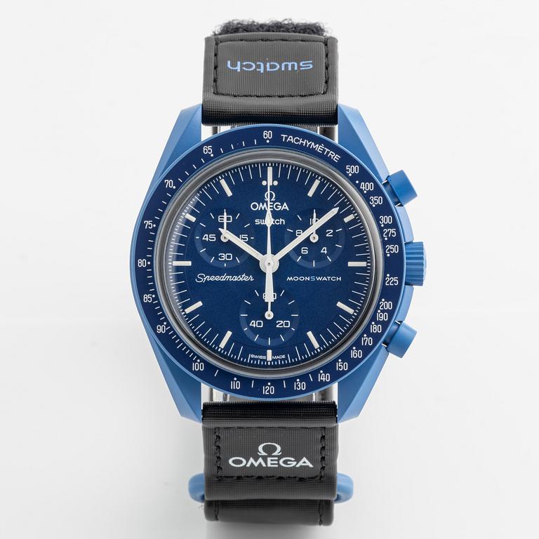 Swatch/Omega, MoonSwatch, Mission to Neptune, kronograf, armbandsur, 42 mm.
