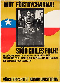 POLITICAL POSTER, "Stöd Chiles Folk!", by Leif Thollander, offset print, from 1973.