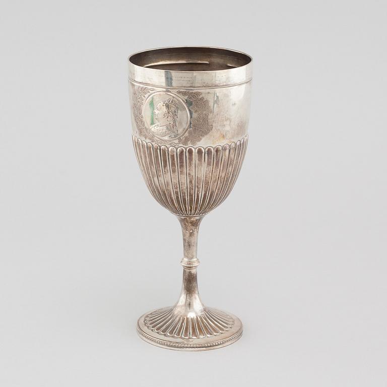 A silver cup by Atkin Brothers, Sheffield, England, 1897.