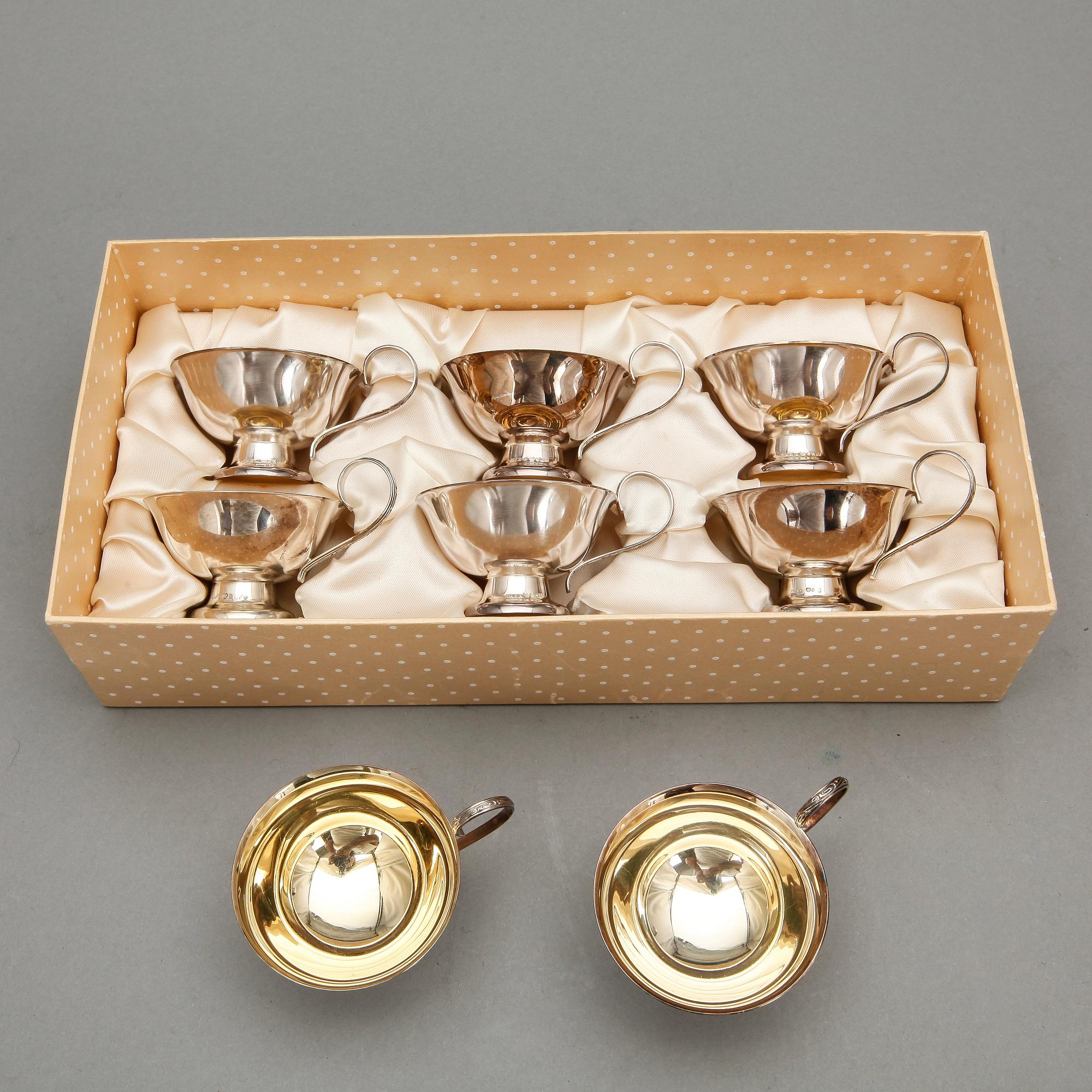 PUNCHKOPPAR, 8 st, silver, majoriteten från GAB, Stockholm 1961 - 63. Total vikt ca 325 g.