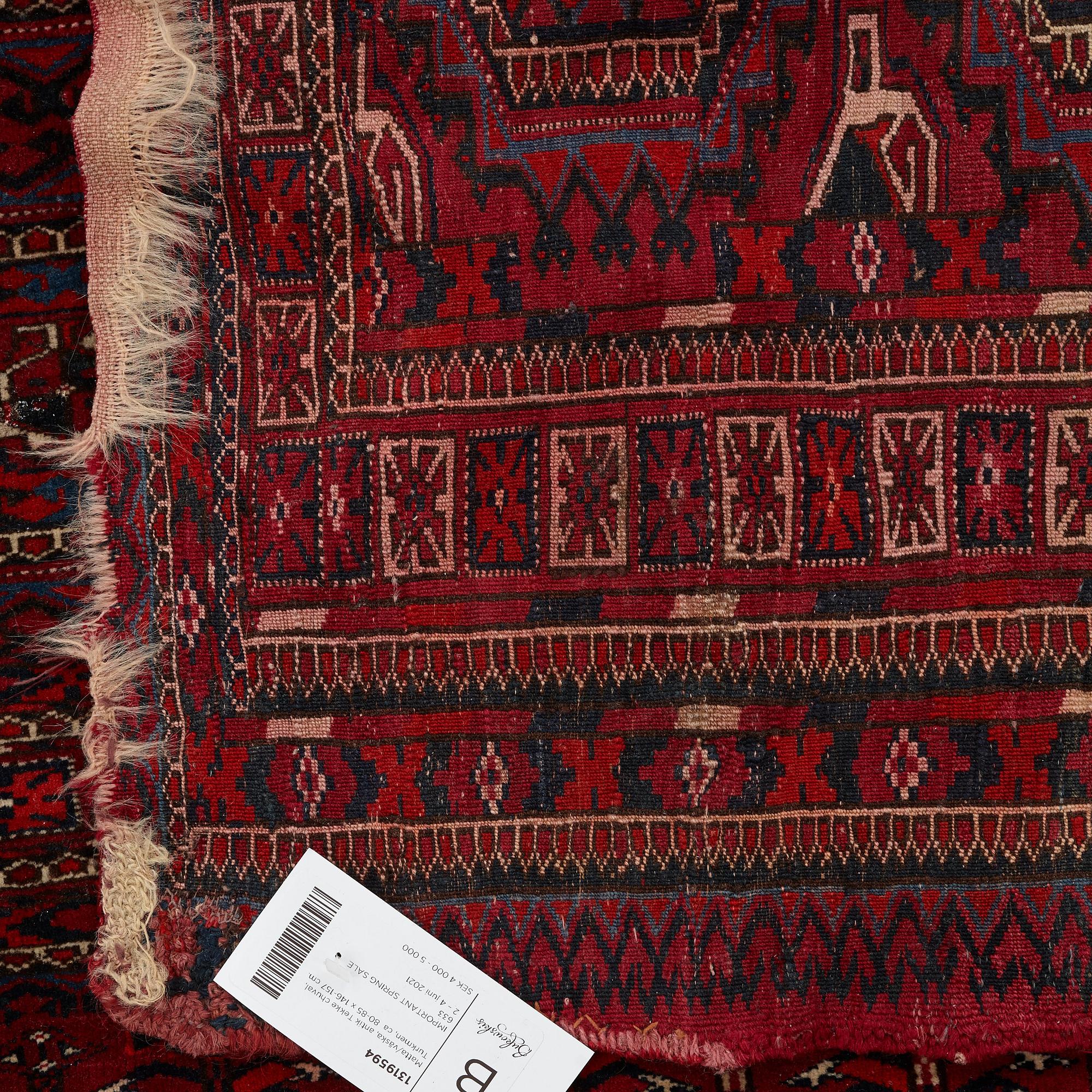 Matto/a bag, an antique Tekke chuval, Turkmen, ca  80-85 x 146-157 cm.
