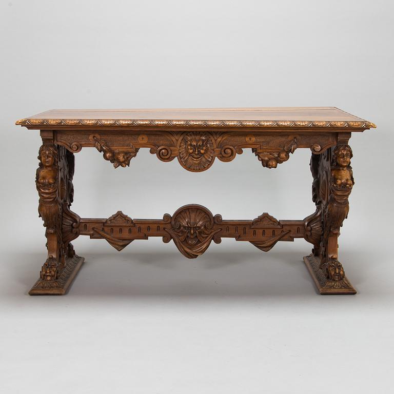 Walnut table, based on a model from Palazzo Pesaro in Venice, Purchased in 1893, Italy.