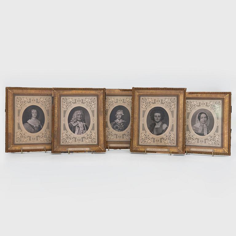 Set of five 19th-20th century framed prints.