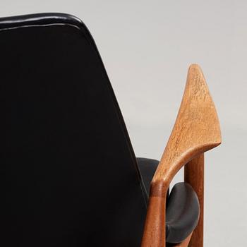 Ib Kofod-Larsen, a 'Seal' teak and black leather armchair, Olof Persson Möbler, Jönköping, Sweden 1950's-60's.