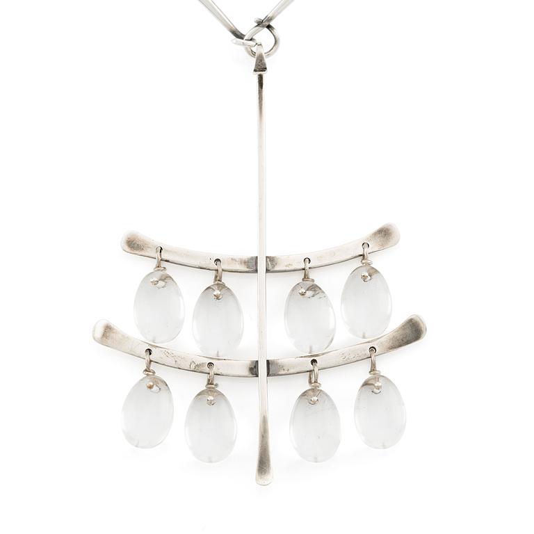 Vivianna Torun Bülow-Hübe, a necklace with a pendant, No. 169 and No. 135, sterling silver with rock crystal, for Georg Jensen, Copenhagen.