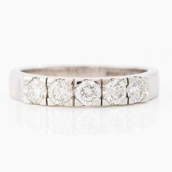 Ring 18K white gold half eternity band set with brilliant-cut diamonds.