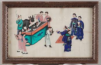 GOUACHER,14 stycken. Qingdynastin sent 1800-tal.