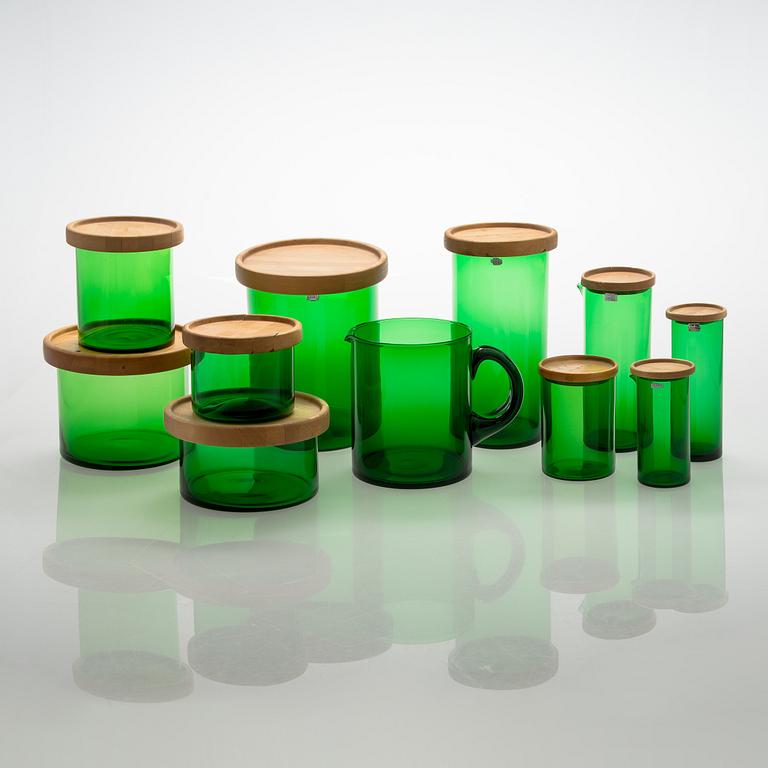 Kaj Franck, an 11-piece set of 1970s 'Purtilo' glass jars and pitchers, Arabia / Wärtsilä.