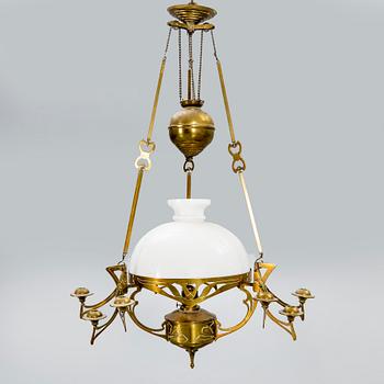 A Jugend brass celing paraffin lamp.