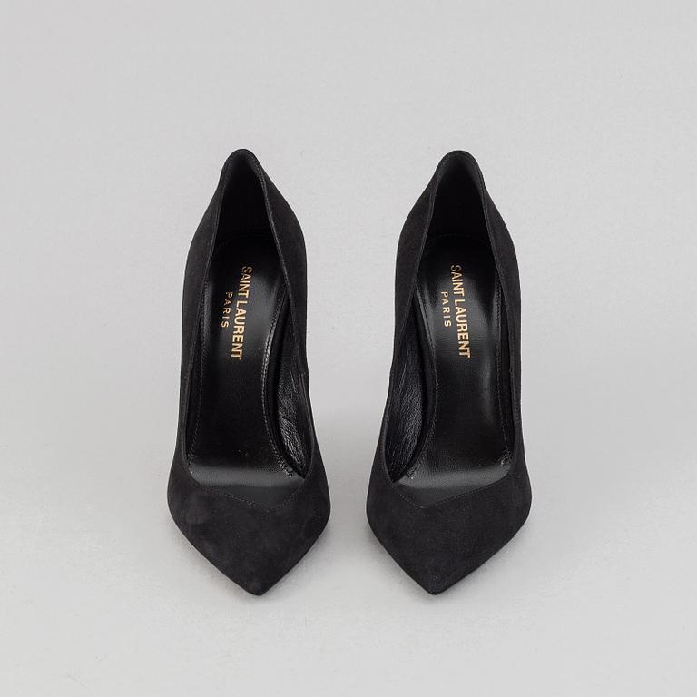 Yves Saint Laurent, a pair of black suede shoes, size 36½.