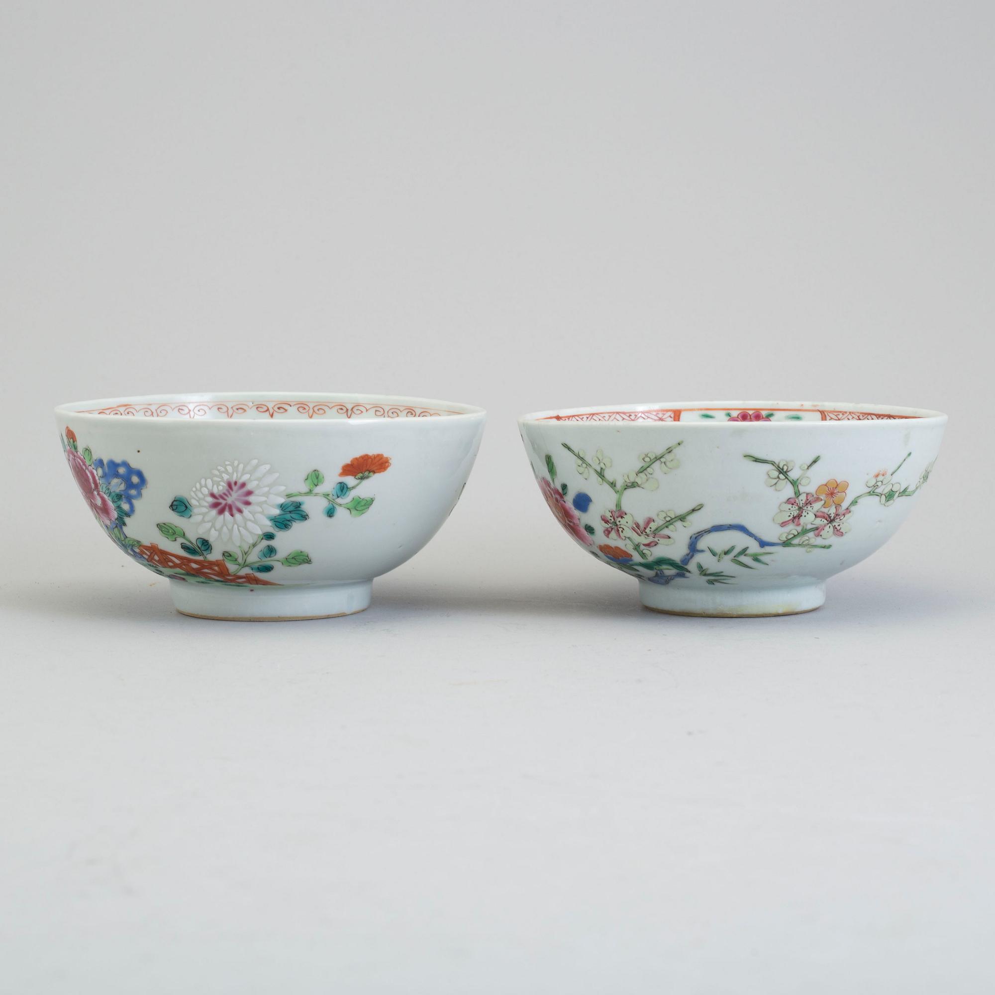 SKÅLAR, två stycken, kompaniporslin. Qingdynastin, Qianlong (1736-95).