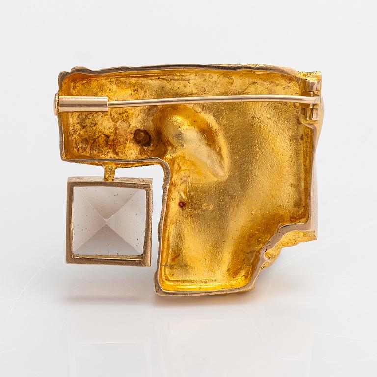 Björn Weckström, A 14K gold brooch "Crystal and cut" with a smoaky quartz. Lapponia 1967.