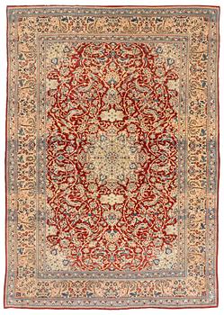 A part silk Nain Tuteshk carpet, ca 223,5 x 157,5 cm.