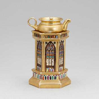 TEKANNA MED STÄLL, porslin, empire/nygotik, 1800-talets första hälft/mitt.