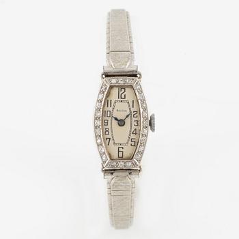 Bulova, wristwatch, platinum with diamonds, bracelet in steel.