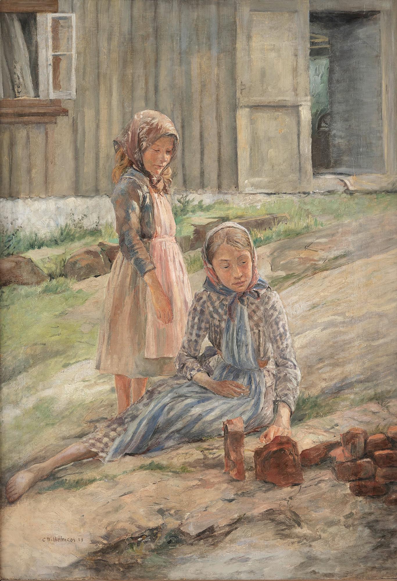 Carl Wilhelmson, Two girls in the courtyard - Fiskebäckskil.