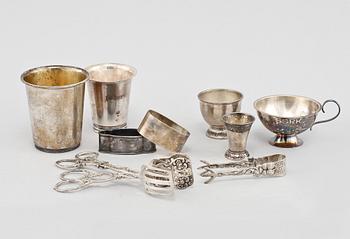 PARTI SILVER, 10 delar, svenska stämplar och importstämplar, 1900-talets andra hälft. Total vikt 260 g.