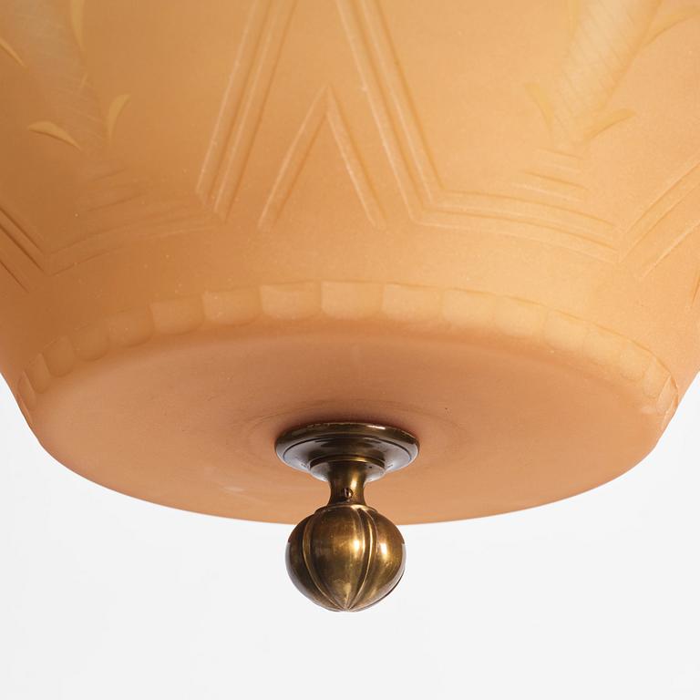 Edward Hald, & Erik Tidstrand, a ceiling lamp, Orrefors & Nordiska Kompaniet, 1920s-30s.