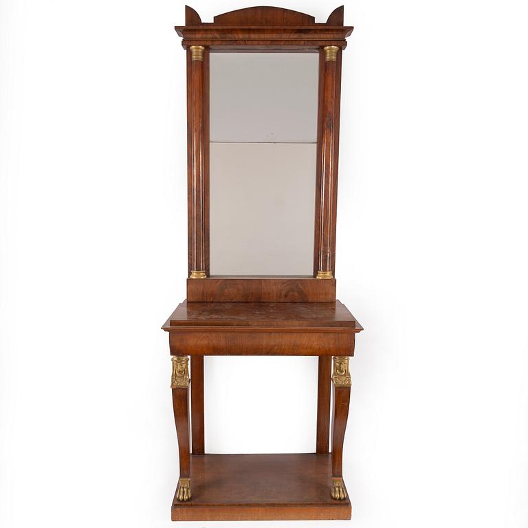 A Swedish Empire mirror and console table, first half of the 19th century.
