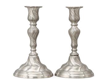 777. A pair of Rococo pewter candlesticks by Gudmund Östling (1762-1790).