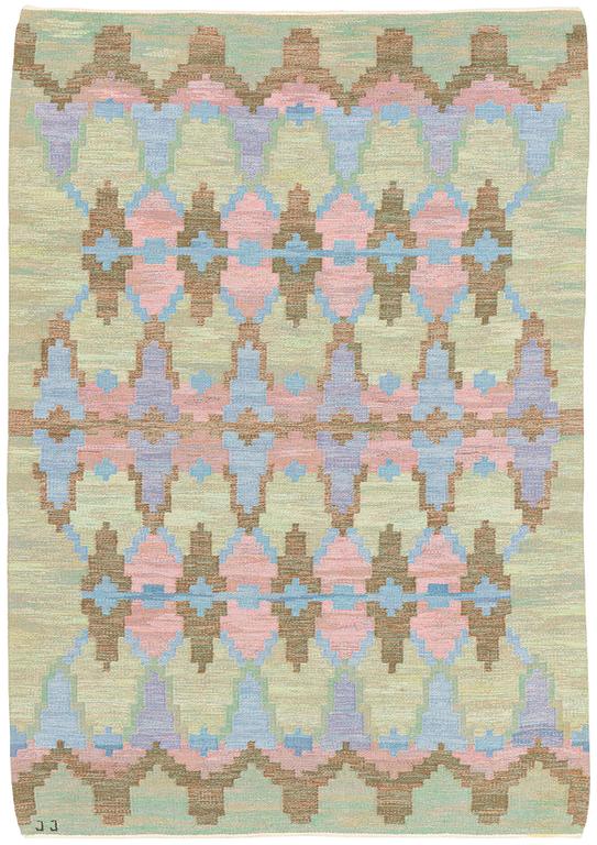 Judith Johansson, a carpet, "Aklejor", flat weave, ca 242 x 170,5 cm, signed JJ.