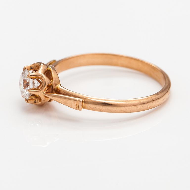 A 14K gold ring with a ca. 0.48 ct diamond. Soviet union.