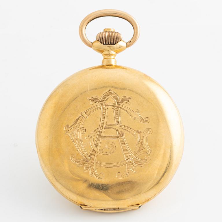 Pocket watch, hunter case, 18K gold, 52.5 mm.